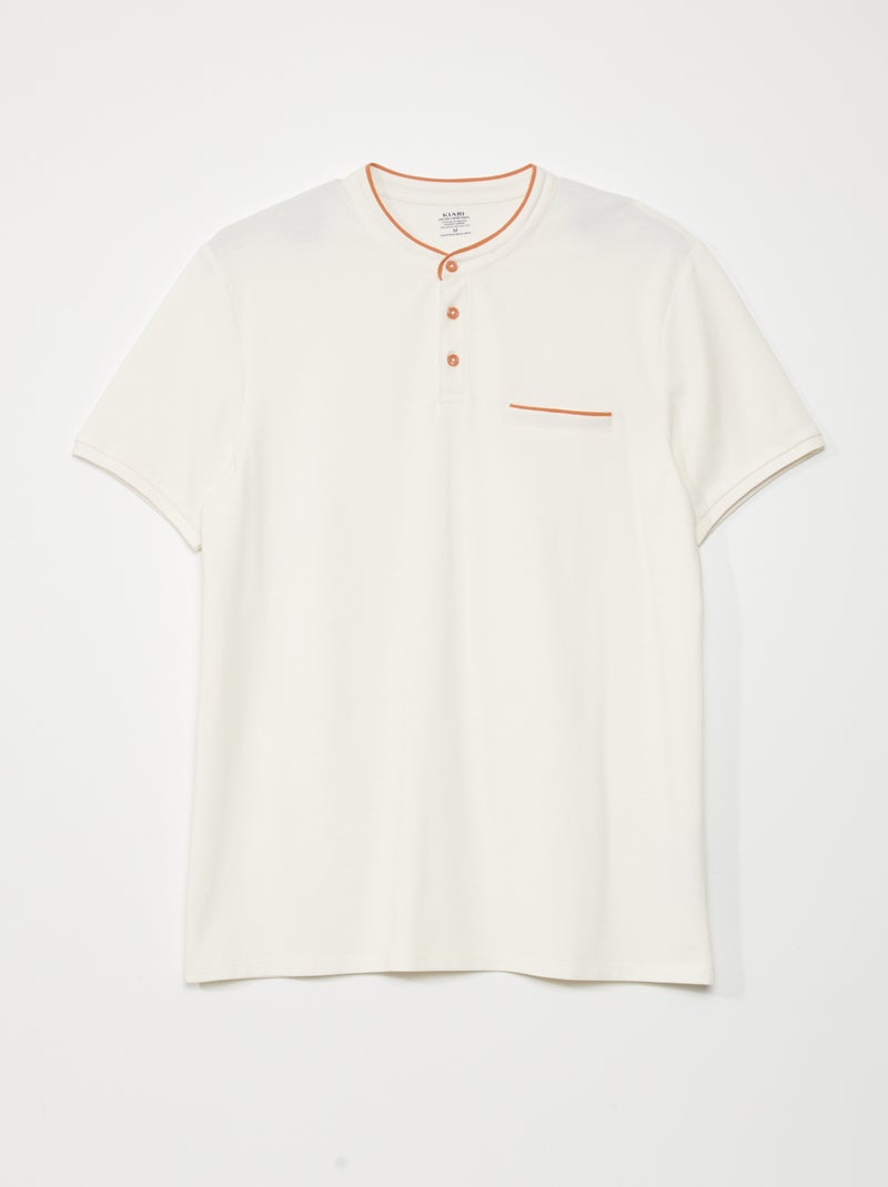 Polo em piqué de algodão com gola mao BRANCO - Kiabi