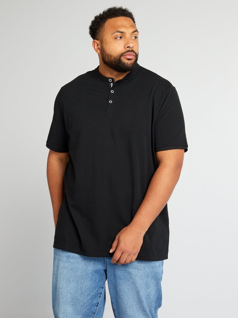 Polo em piqué de algodão com gola mao Preto - Kiabi