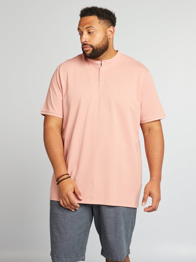 Polo em piqué de algodão com gola mao ROSA - Kiabi