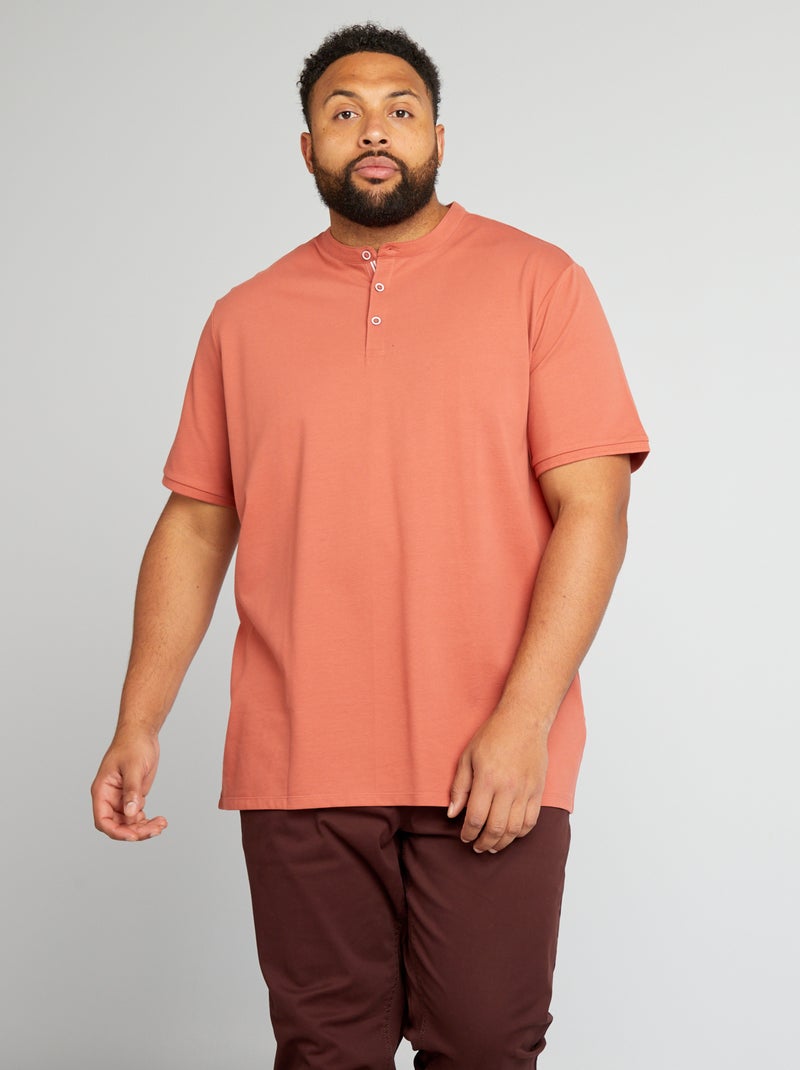 Polo em piqué de algodão com gola mao ROXO - Kiabi