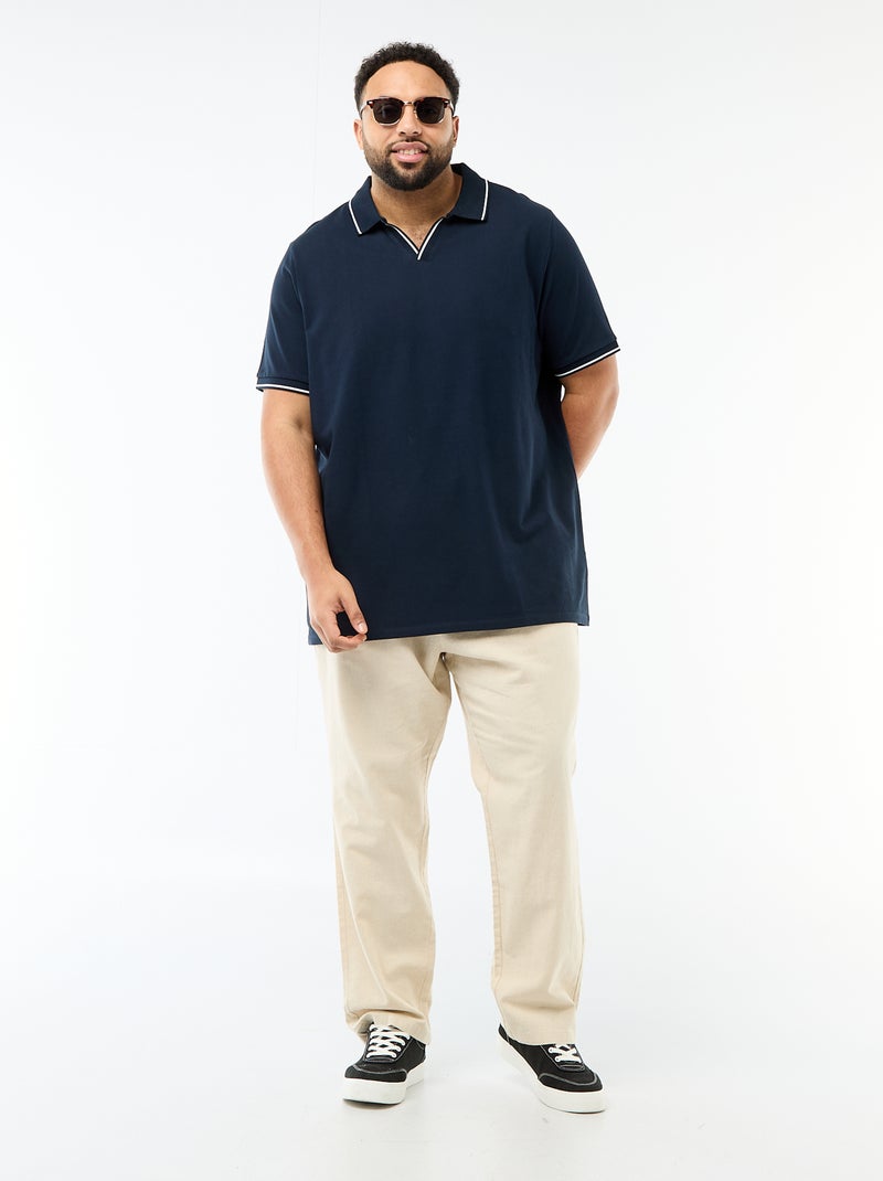 Polo em piqué de algodão com gola polo sem botões Azul - Kiabi