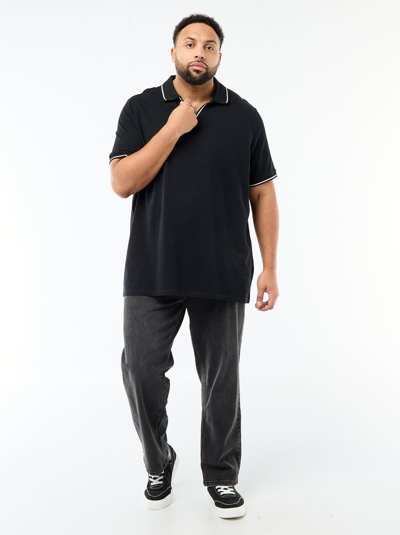 Polo em piqué de algodão com gola polo sem botões Preto - Kiabi