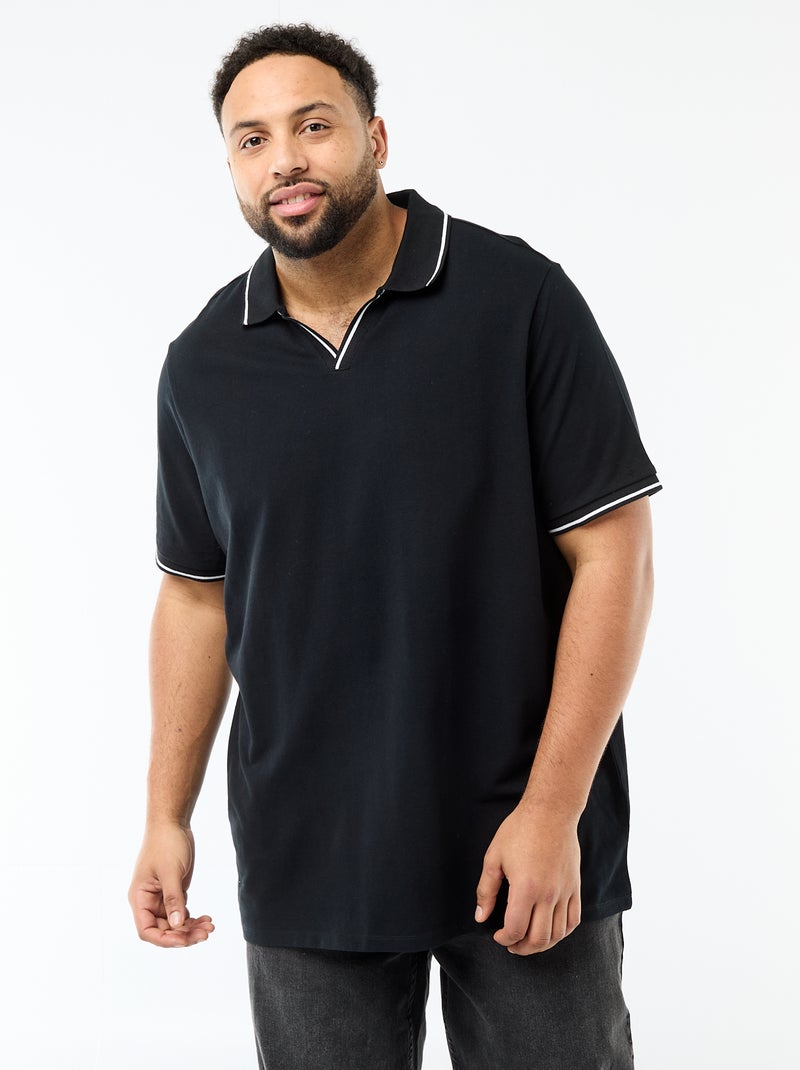 Polo em piqué de algodão com gola polo sem botões Preto - Kiabi