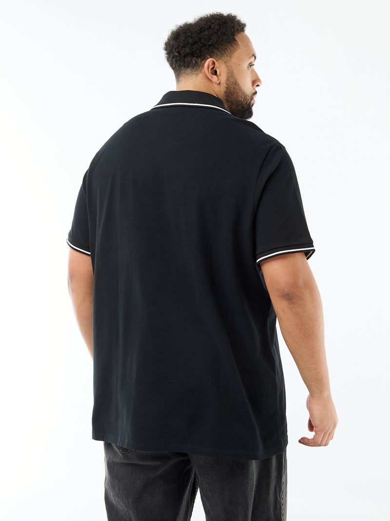 Polo em piqué de algodão com gola polo sem botões Preto - Kiabi