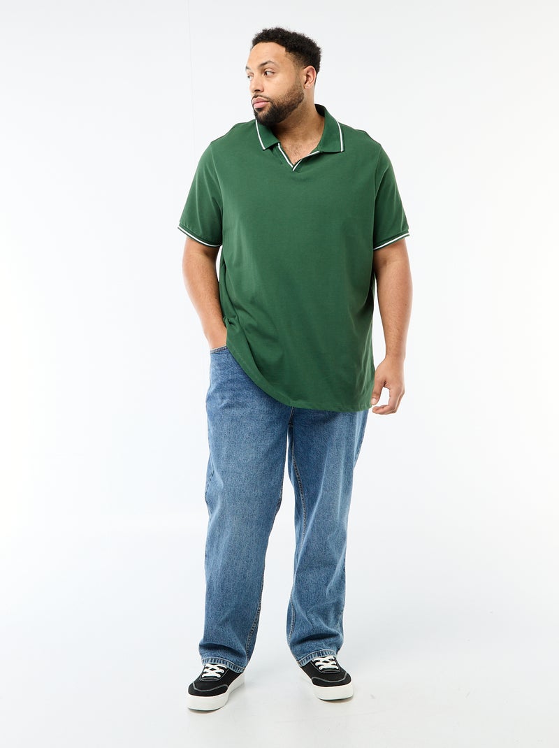 Polo em piqué de algodão com gola polo sem botões Verde - Kiabi