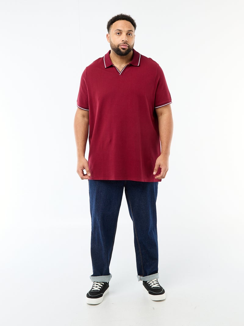 Polo em piqué de algodão com gola polo sem botões Vermelho - Kiabi