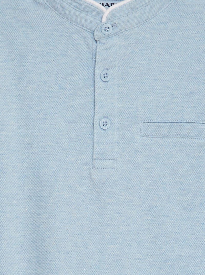 Polo em piqué de algodão com gola tunisina AZUL - Kiabi