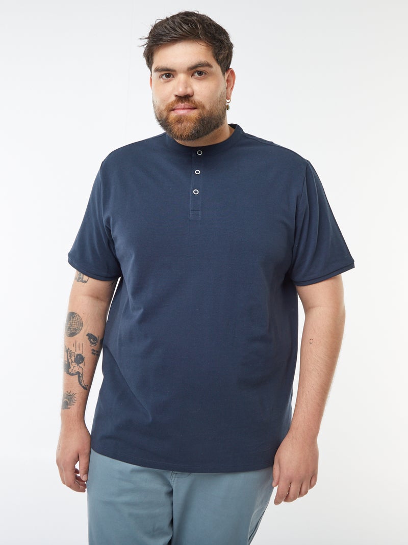 Polo em piqué de algodão com gola tunisina AZUL - Kiabi