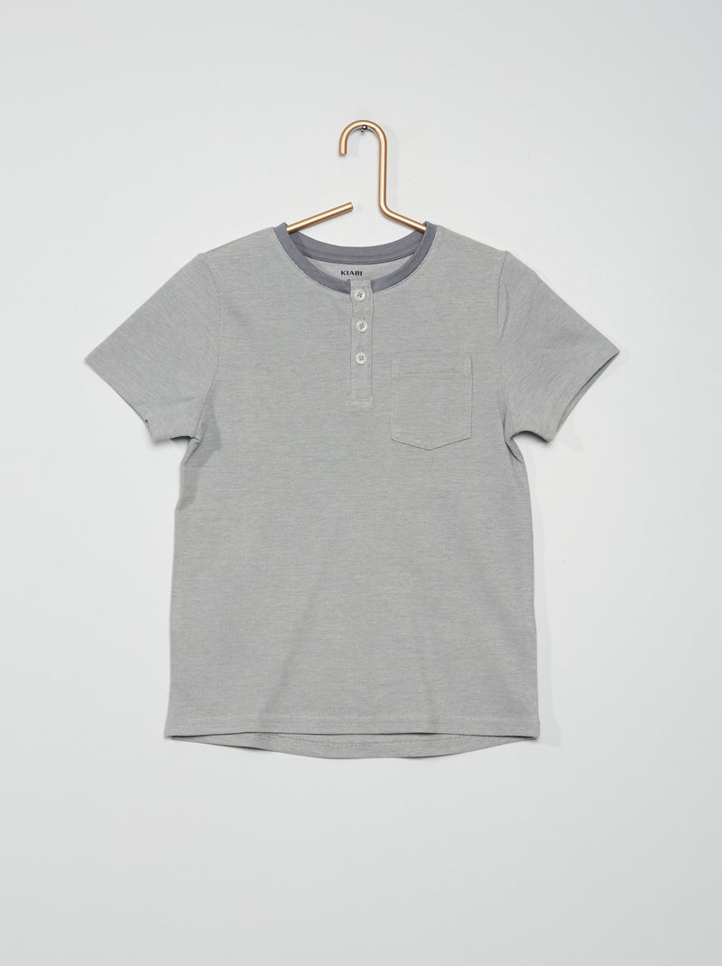 Polo em piqué de algodão com gola tunisina AZUL - Kiabi