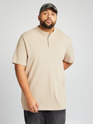 Polo em piqué de algodão com gola tunisina
