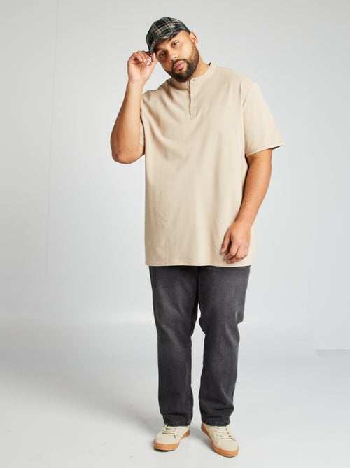 Polo em piqué de algodão com gola tunisina - Kiabi