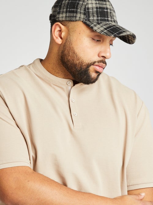 Polo em piqué de algodão com gola tunisina - Kiabi