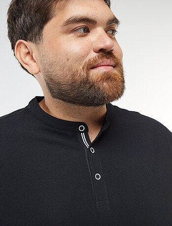 Polo em piqué de algodão com gola tunisina