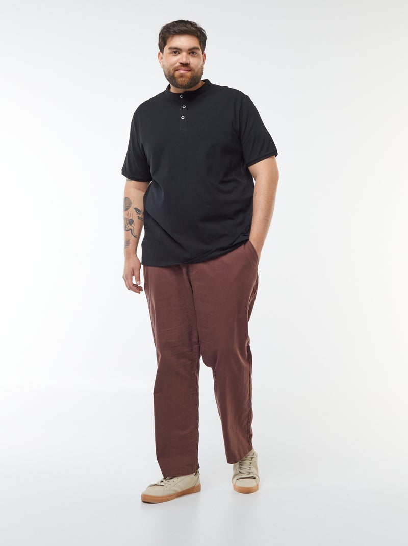 Polo em piqué de algodão com gola tunisina Preto - Kiabi