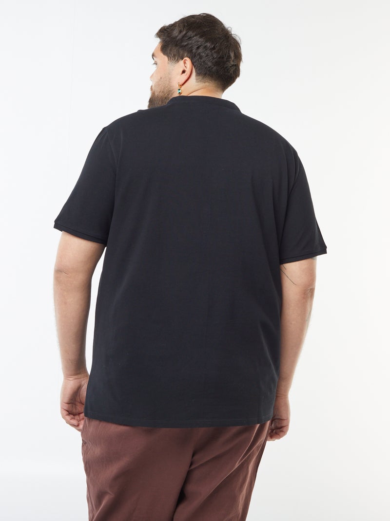 Polo em piqué de algodão com gola tunisina Preto - Kiabi