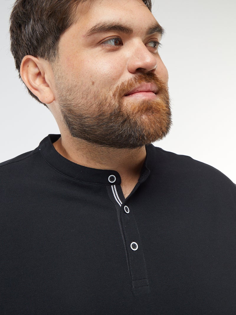 Polo em piqué de algodão com gola tunisina Preto - Kiabi