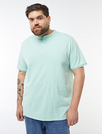 Polo em piqué de algodão com gola tunisina