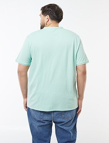 Polo em piqué de algodão com gola tunisina