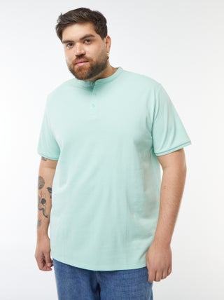 Polo em piqué de algodão com gola tunisina