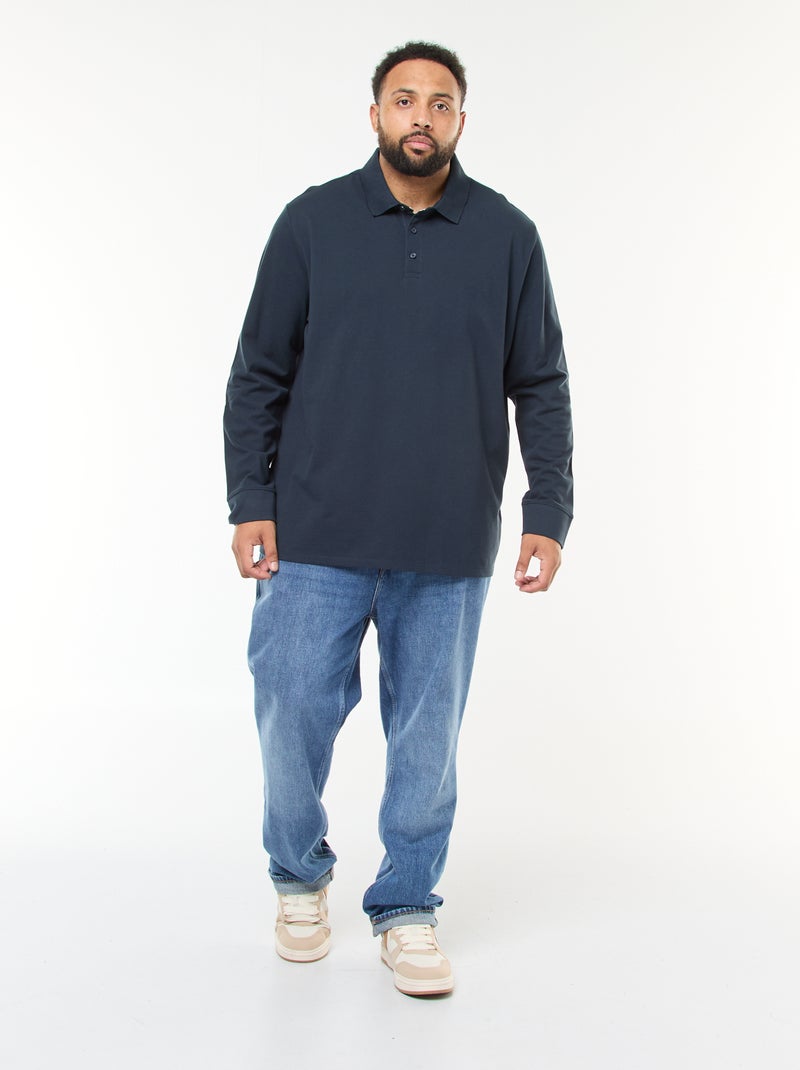 Polo em piqué de algodão com mangas compridas Azul - Kiabi