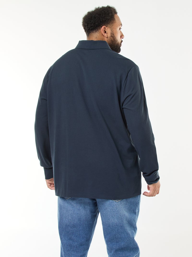 Polo em piqué de algodão com mangas compridas Azul - Kiabi