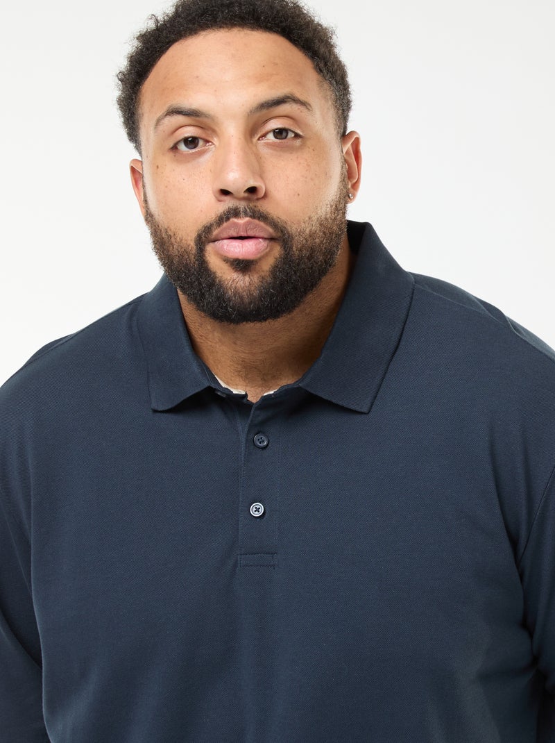 Polo em piqué de algodão com mangas compridas Azul - Kiabi