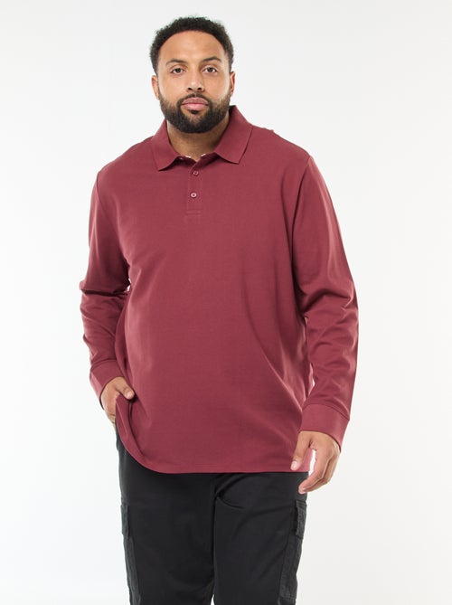 Polo em piqué de algodão com mangas compridas - Kiabi