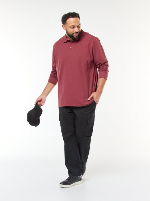 Polo em piqué de algodão com mangas compridas - Kiabi