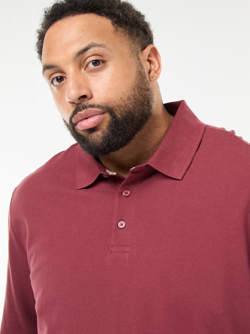 Polo em piqué de algodão com mangas compridas - Kiabi