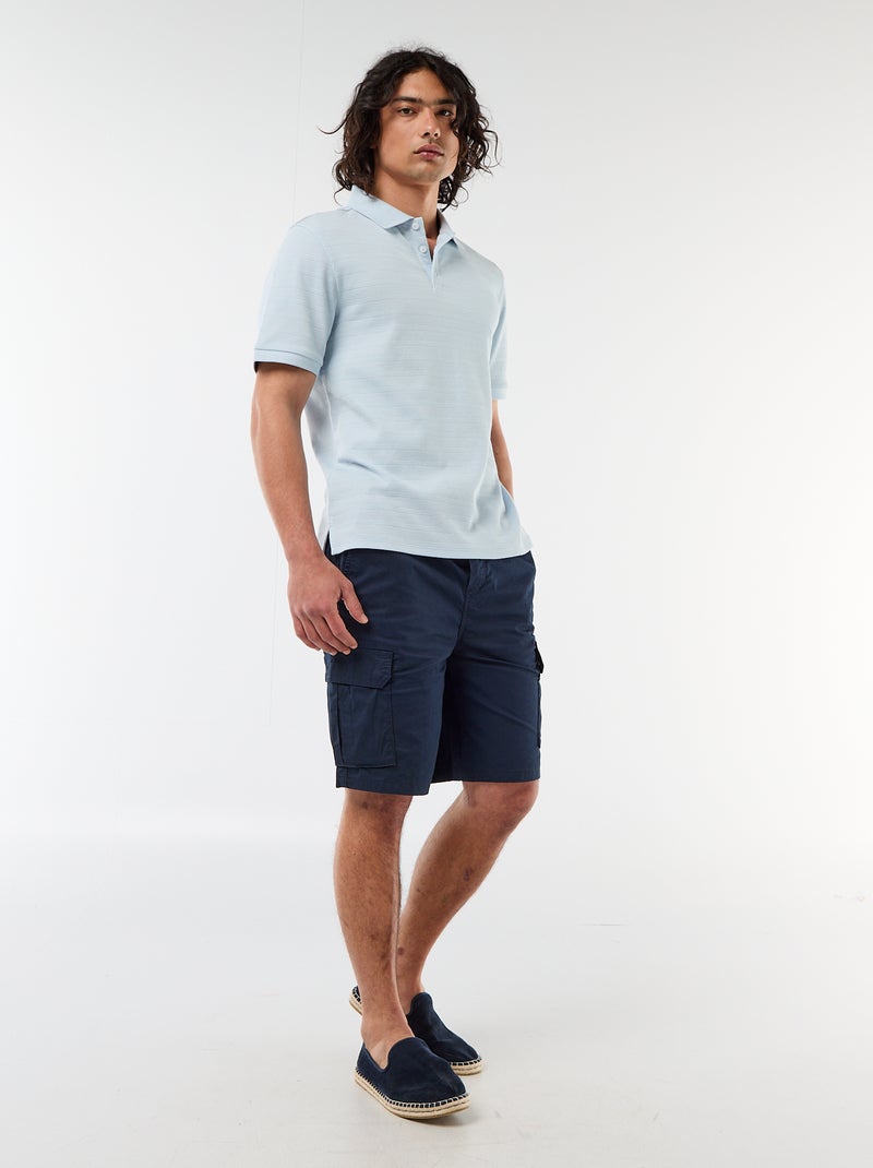 Polo em piqué de algodão com mangas curtas Azul - Kiabi
