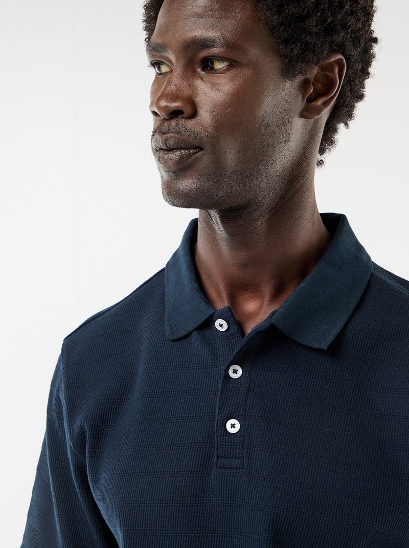 Polo em piqué de algodão com mangas curtas Azul - Kiabi