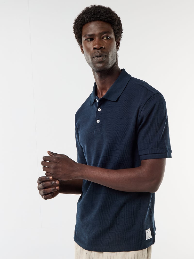 Polo em piqué de algodão com mangas curtas Azul - Kiabi