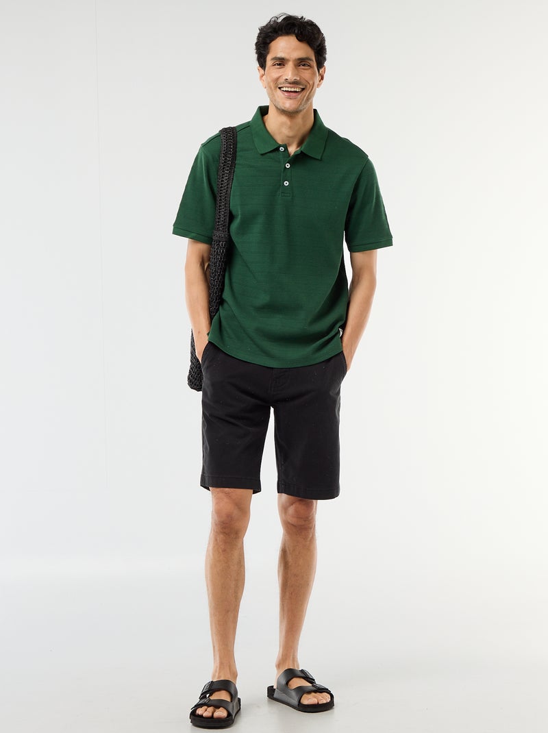 Polo em piqué de algodão com mangas curtas Verde - Kiabi