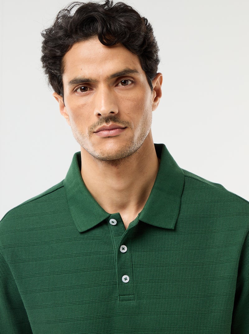 Polo em piqué de algodão com mangas curtas Verde - Kiabi