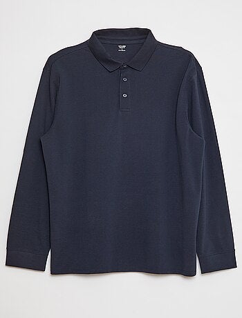 Polo em piqué de algodão de manga comprida