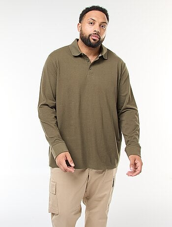 Polo em piqué de algodão com mangas compridas