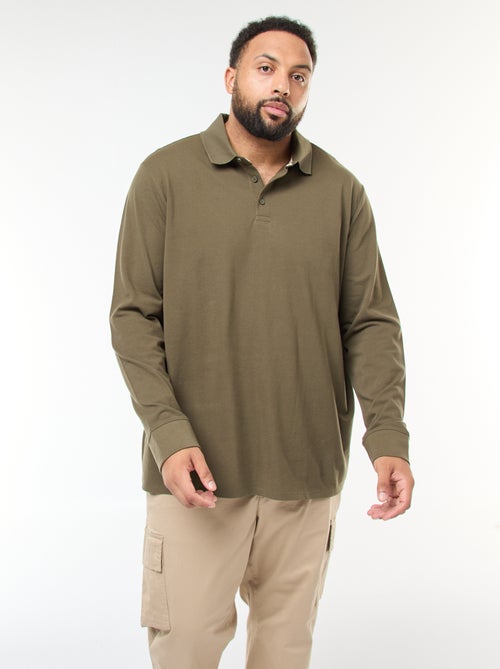 Polo em piqué de algodão de manga comprida - Kiabi