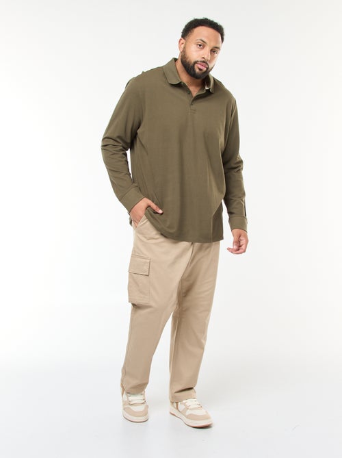 Polo em piqué de algodão de manga comprida - Kiabi