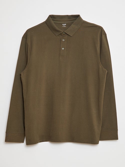 Polo em piqué de algodão de manga comprida - Kiabi