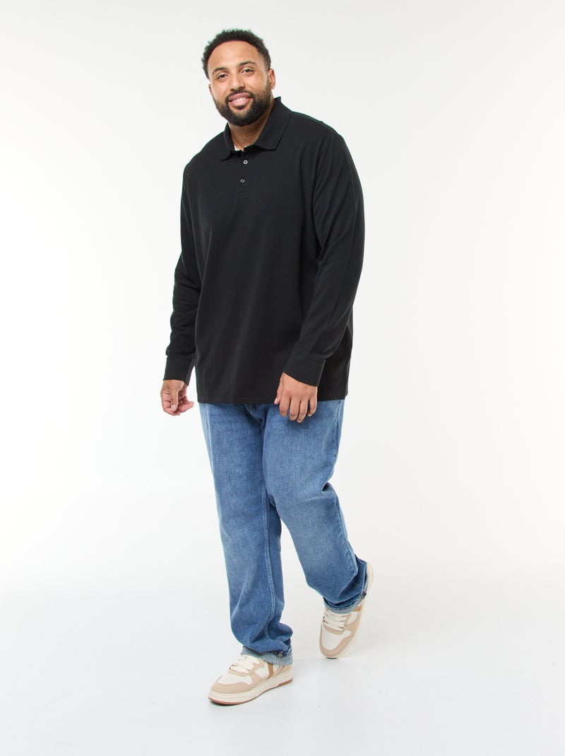 Polo em piqué de algodão de manga comprida Preto - Kiabi