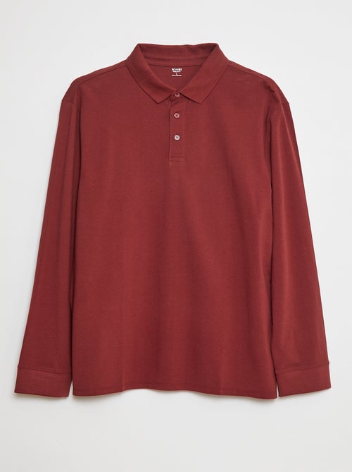 Polo em piqué de algodão de manga comprida - Kiabi