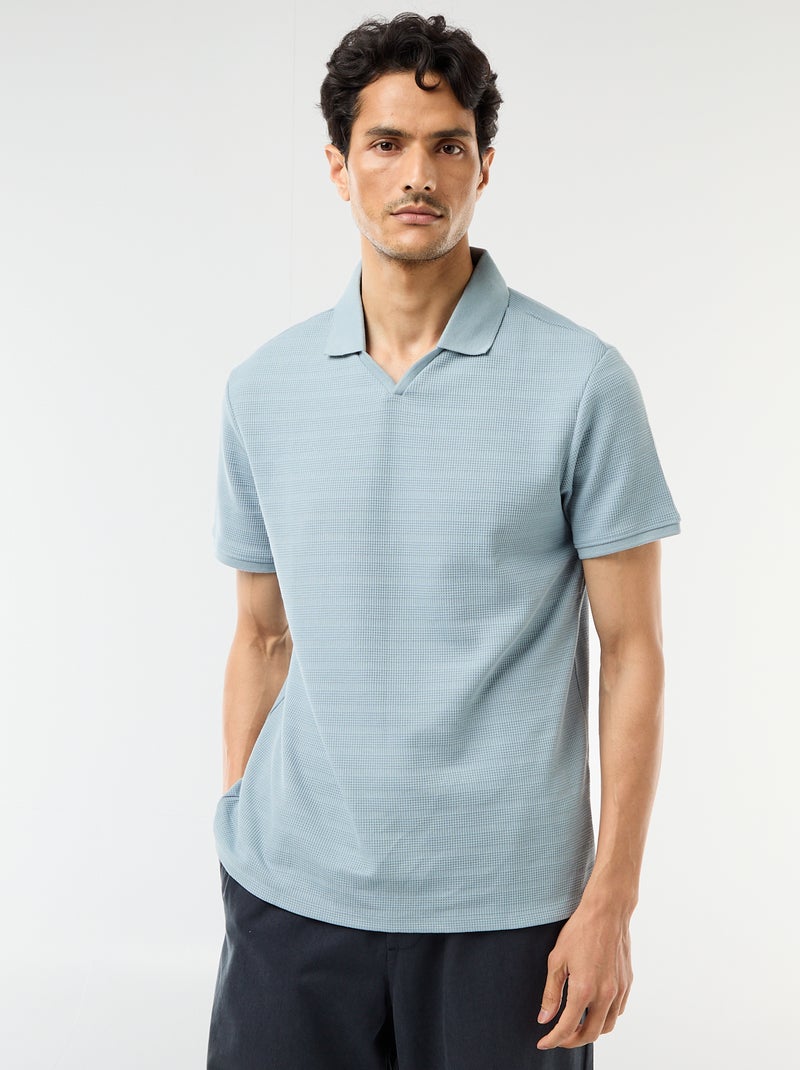 Polo em piqué de algodão de manga curta Azul - Kiabi