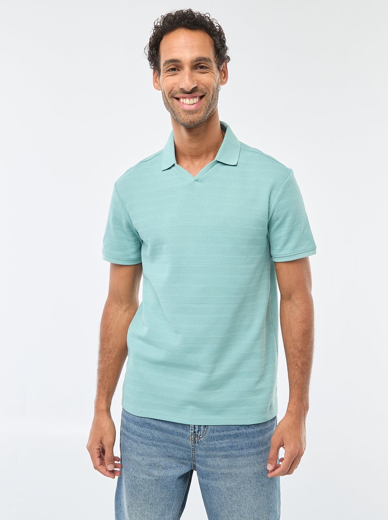 Polo em piqué de algodão de manga curta Azul - Kiabi