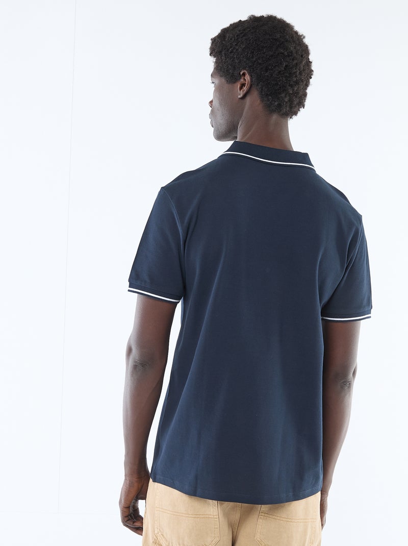 Polo em piqué de algodão de manga curta Azul - Kiabi