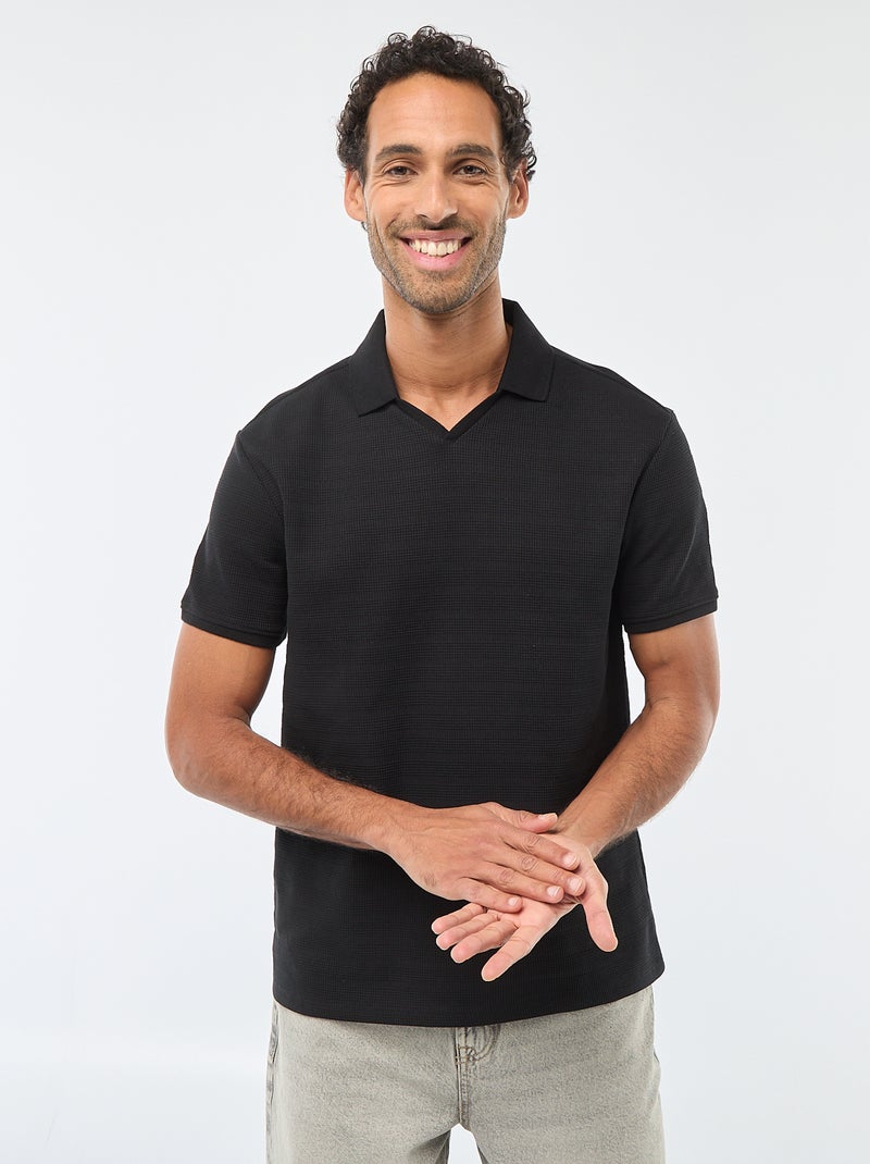 Polo em piqué de algodão de manga curta Preto - Kiabi