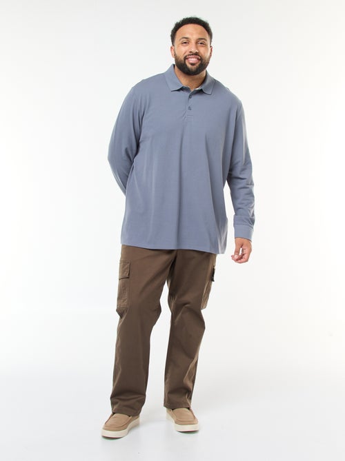 Polo em piqué de algodão de mangas compridas - Kiabi