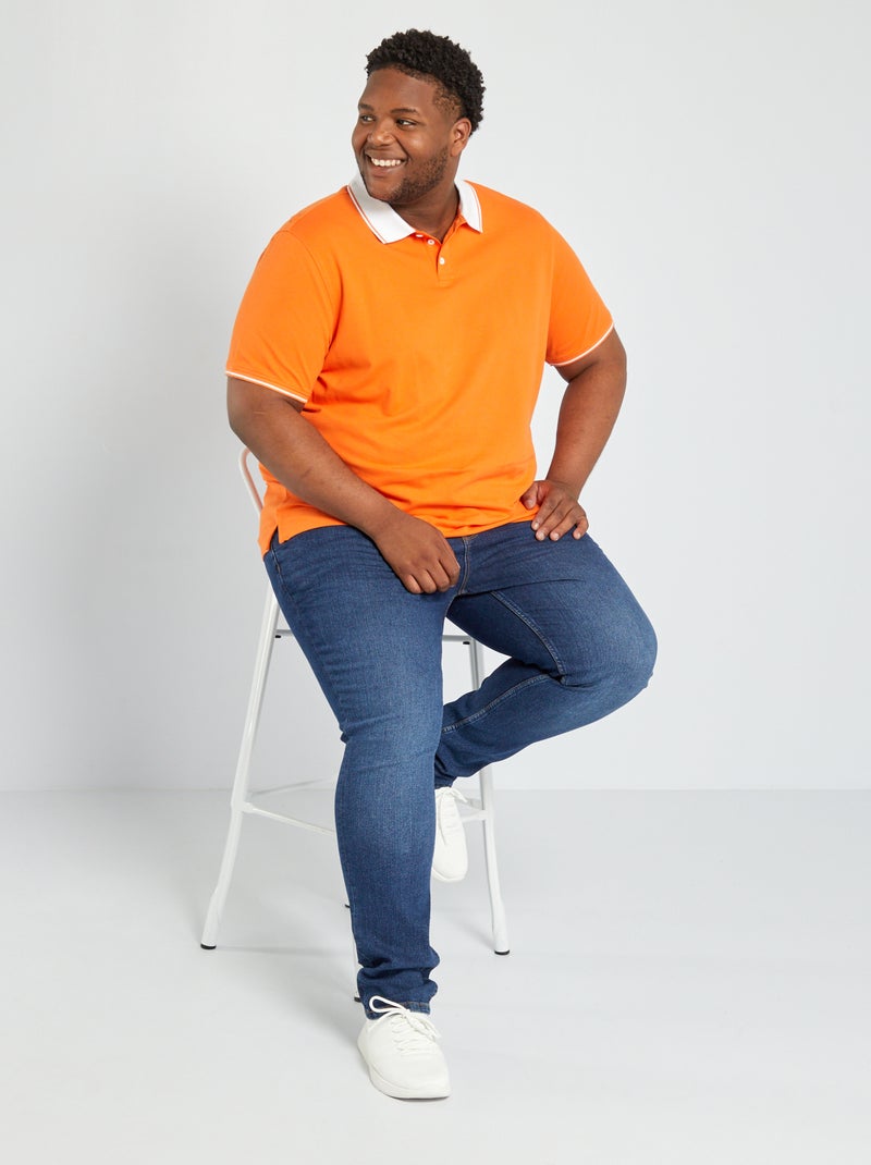 Polo em piqué de algodão elástico Laranja - Kiabi