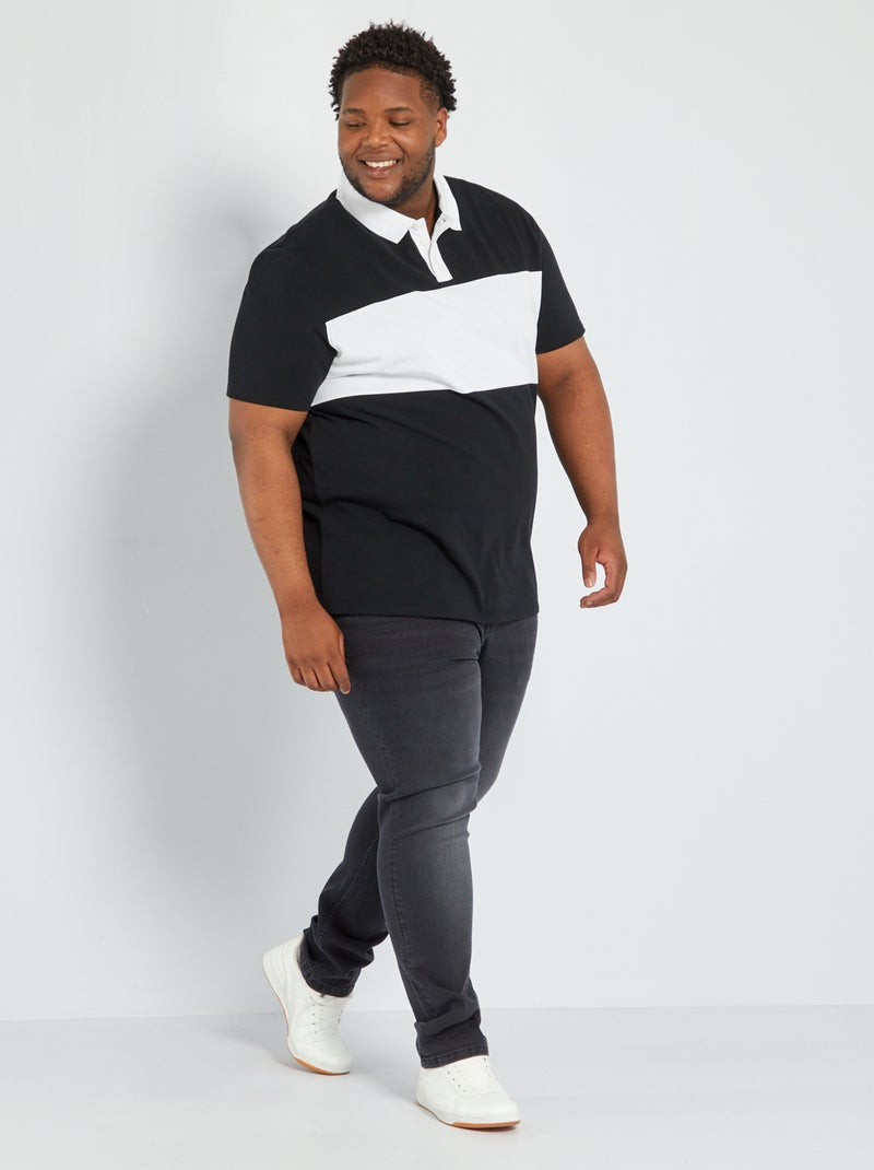 Polo em piqué de algodão elástico Preto - Kiabi