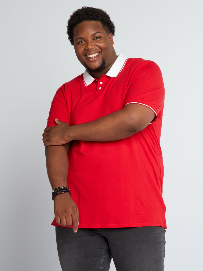 Polo em piqué de algodão elástico VERMELHO - Kiabi
