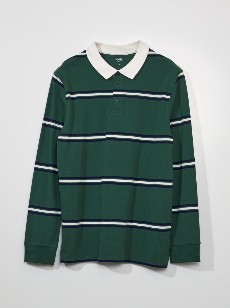 Polo em piqué de algodão estilo rugby Verde - Kiabi